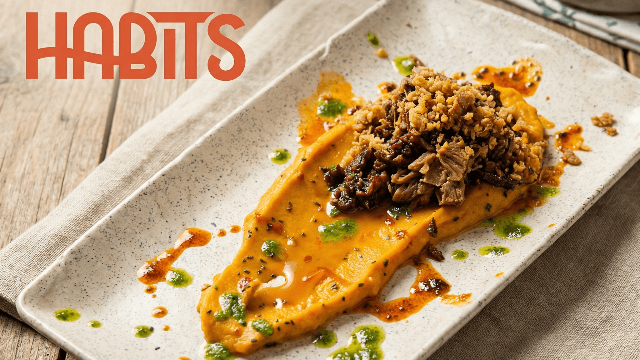 Дърпано телешко върху печен батат